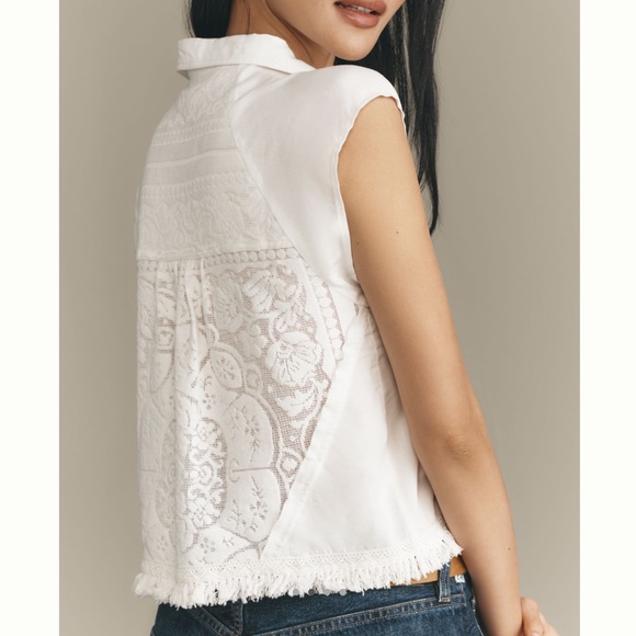 Anthropologie Sleeveless Lace Button-Front Blouse Pilcro NEW White Medium - Picture 2 of 14